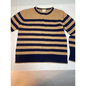 A New Day Womens Striped Crew Neck Long Sleeve Sweater Tan Navy Blue Size Medium